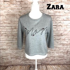 ZARA W&B Gray “Smash” Graphic Sweatshirt Medium EUC